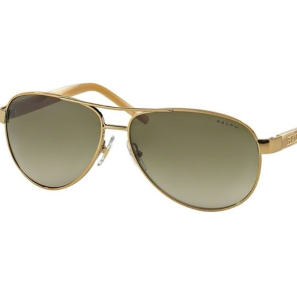 NWOT Ralph by Ralph Lauren RA4004 101/T5 Horn Gold Frame Polarized Brown Aviator